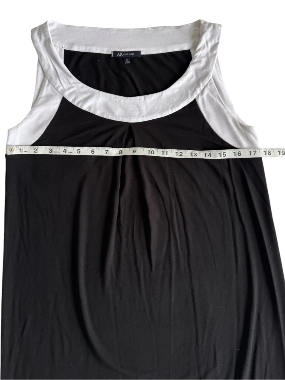 AK Anne Klein Shift Dress S Black White Sleeveless Pleated Stretch Career Resort